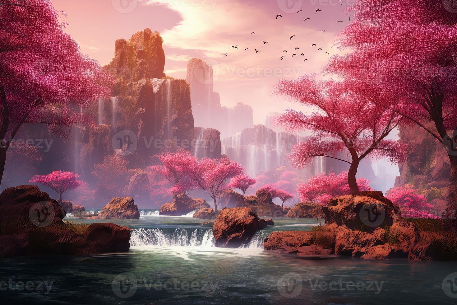 Oriental landscape river. Generate Ai photo