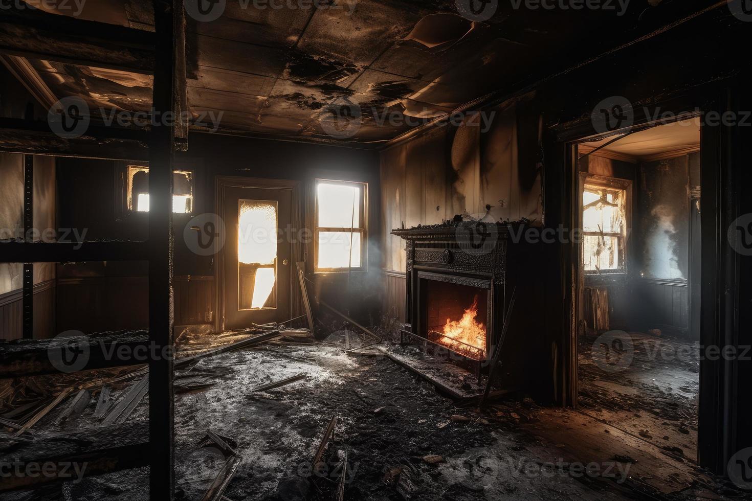 House after fire. Generate Ai photo