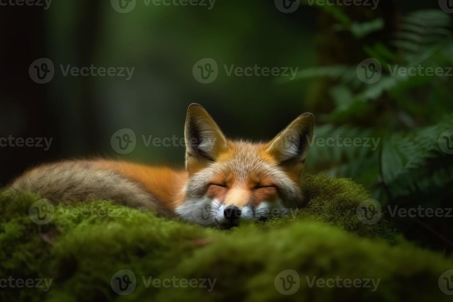 Forest sleeping fox. Generate Ai photo