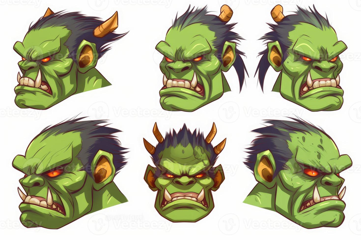 Green angry orc head icon. Generate Ai photo