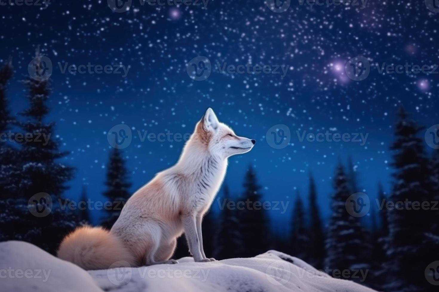 White fox looking at the sky. Generate Ai photo