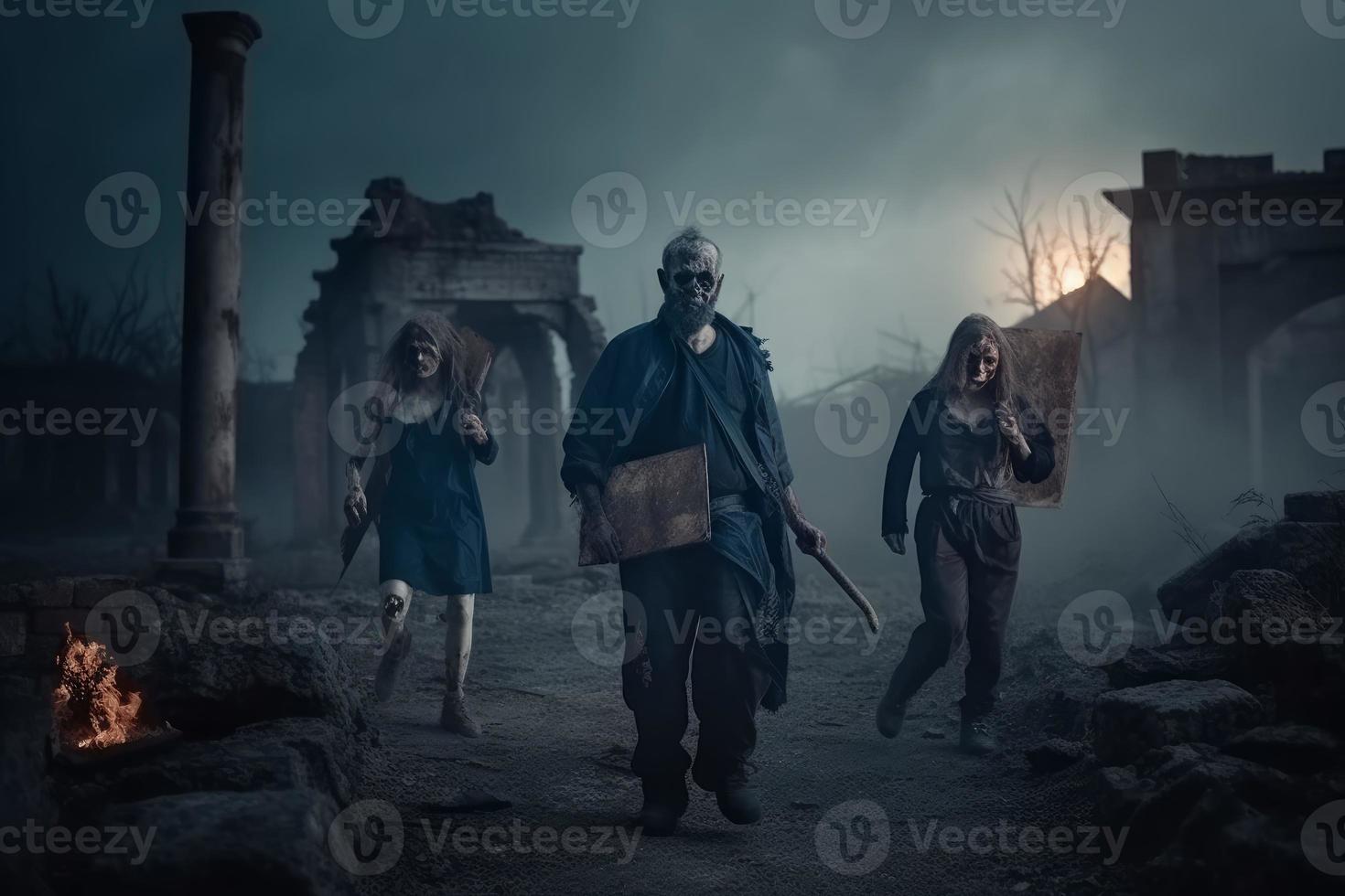 Zombies walking. Generate Ai photo
