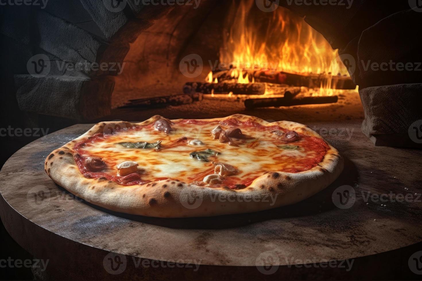 Pizza horno fuego. generar ai foto