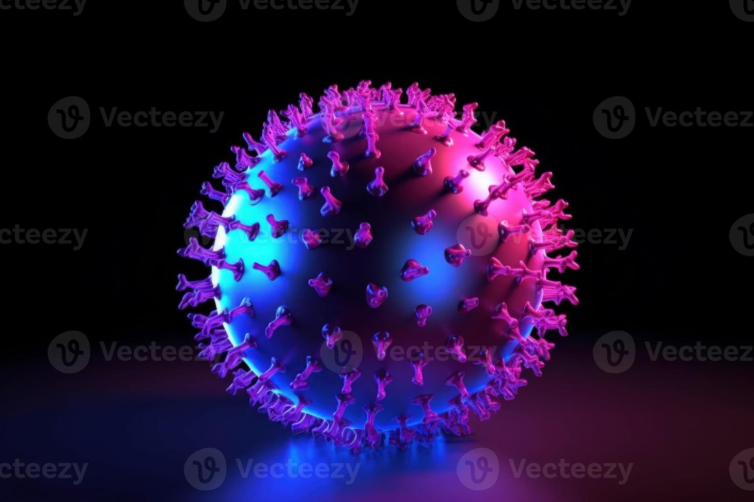 Virus ball in neon lights. Generate Ai photo