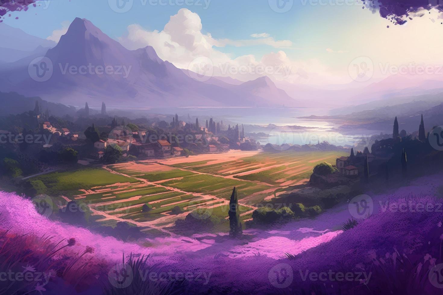 Lavender landscape. Generate Ai photo