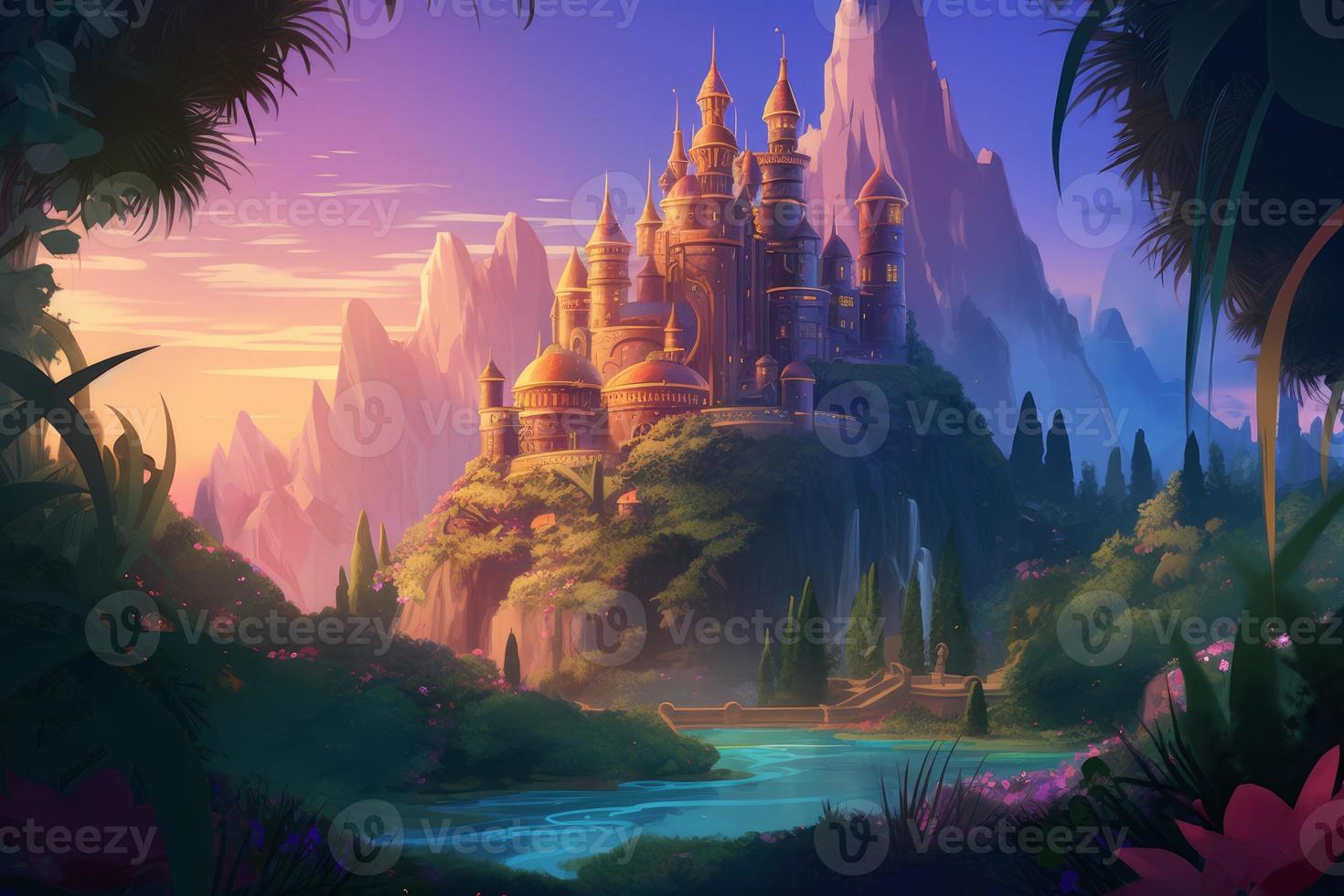 Magical blooming land. Generate Ai photo