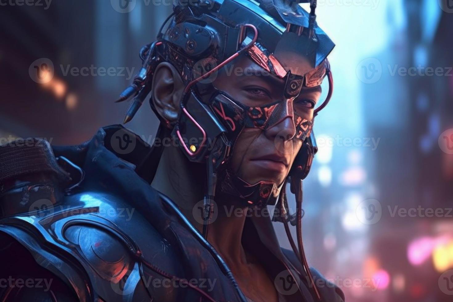Samurai man character in cyberpunk. Generate Ai photo