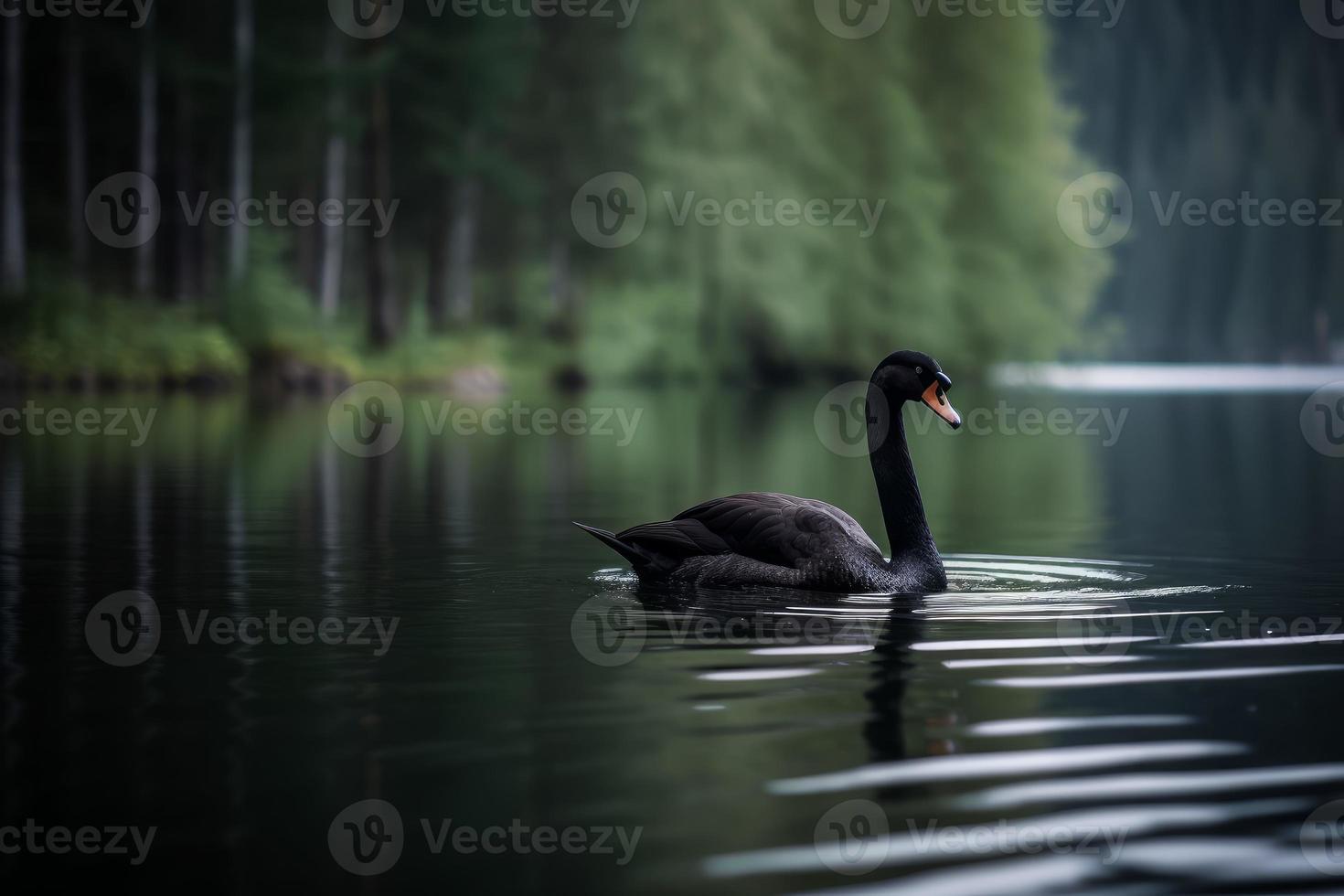 negro cisne en parque lago. generar ai foto