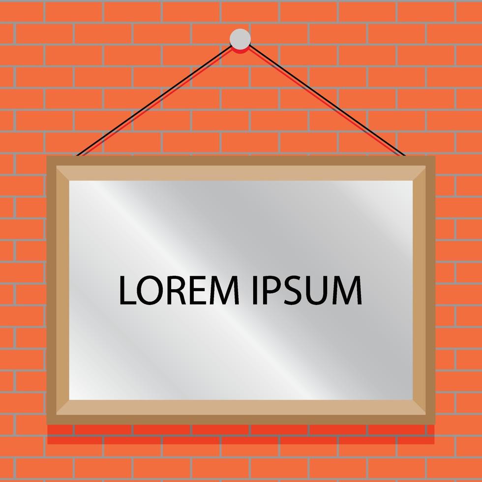 Picture frame on brick wall template vector