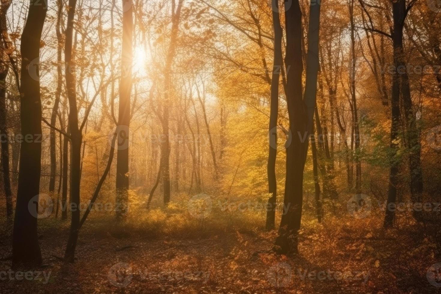 Autumn leaf tree forest. Generate Ai photo