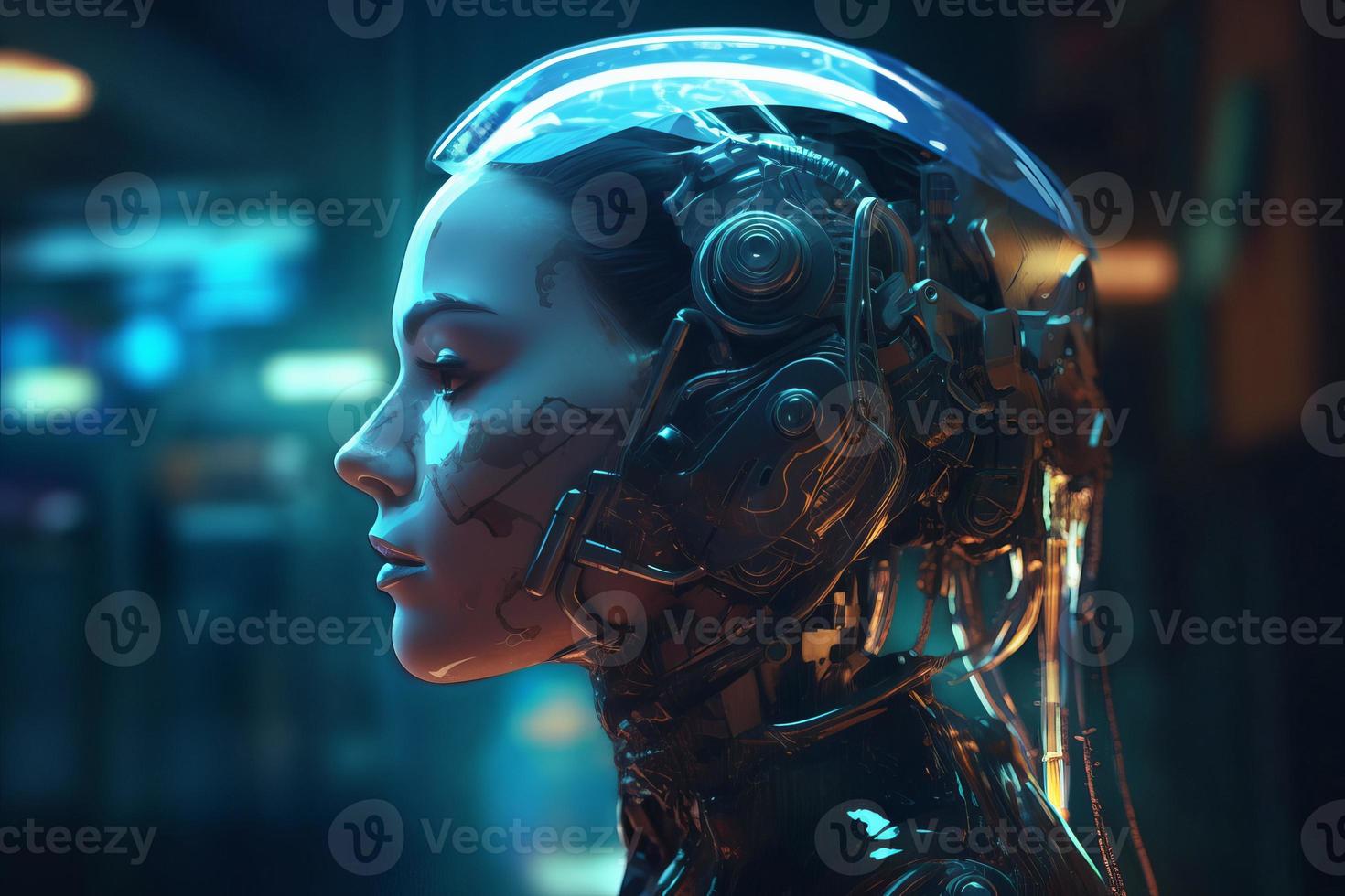 Human head robot. Generate Ai photo