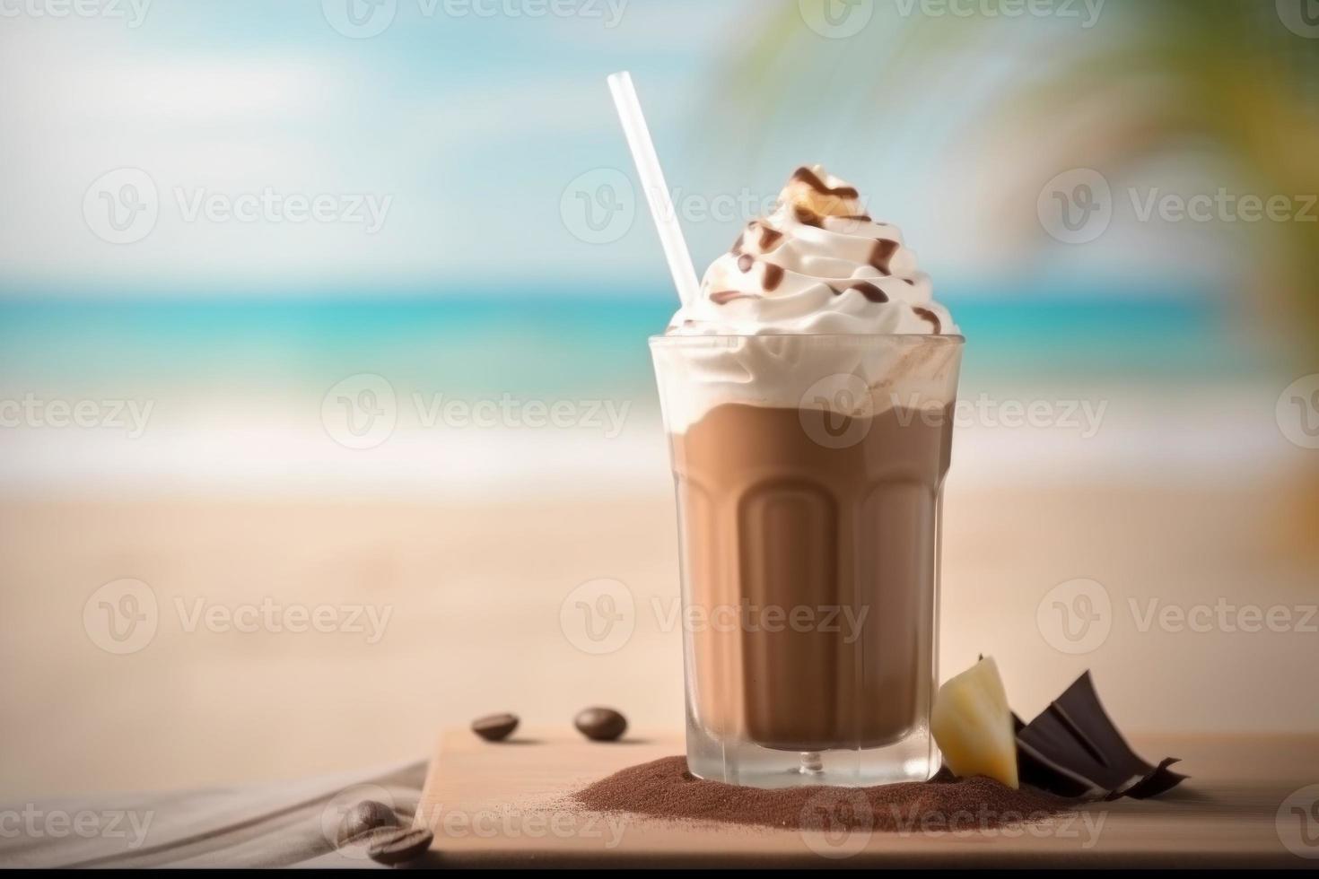 Ice blended chocolate on beach. Generate Ai photo