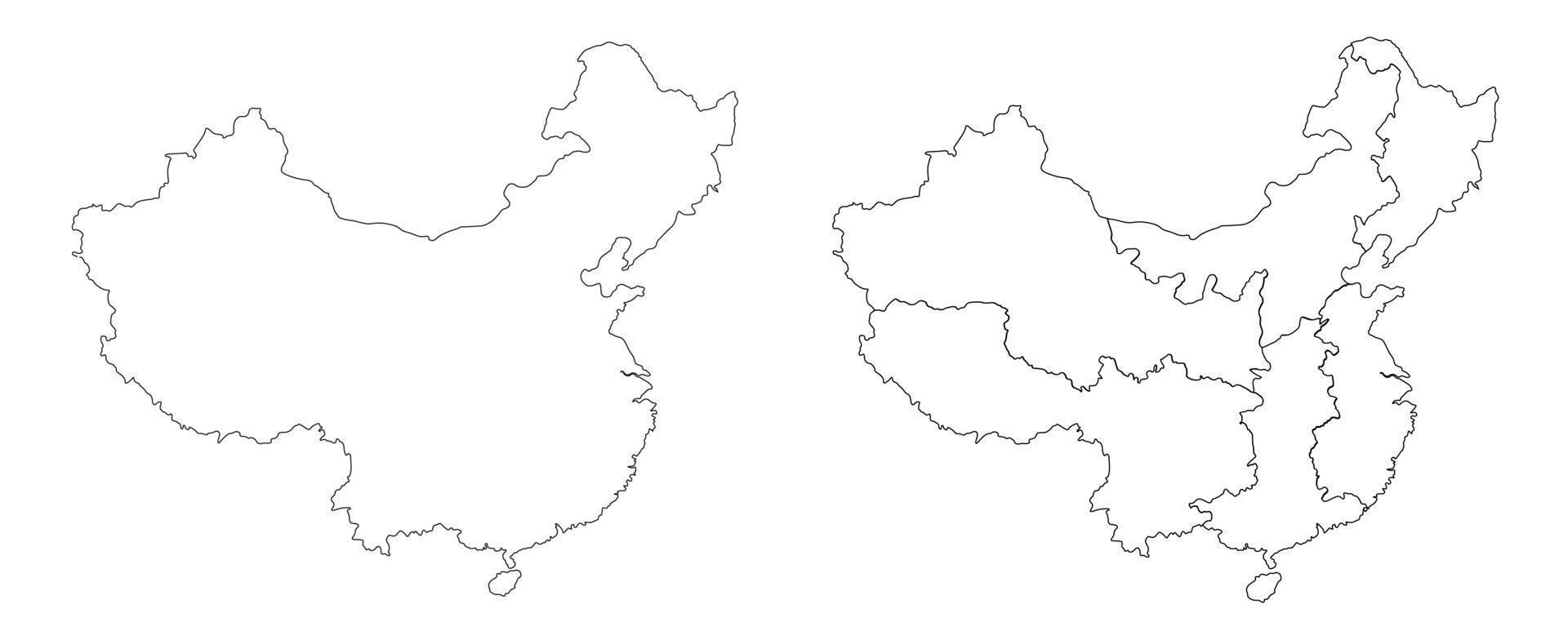 China map set with white-black outline, Transparent background vector