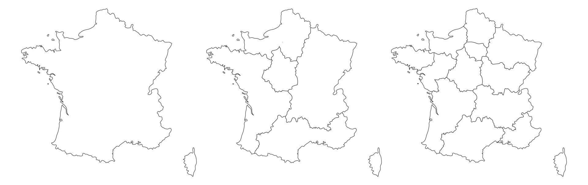 French map set with white-black outline vector