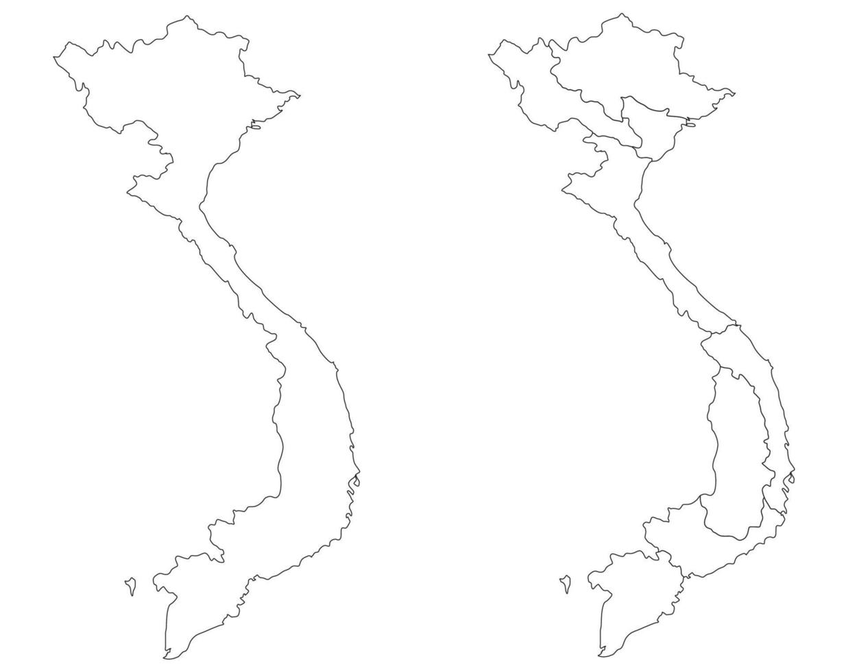 Vietnam Map Set With White Black Outline And Administrative Six Regions Vietnam Map Set With White Black Outline And Administrative Six Regions Vector