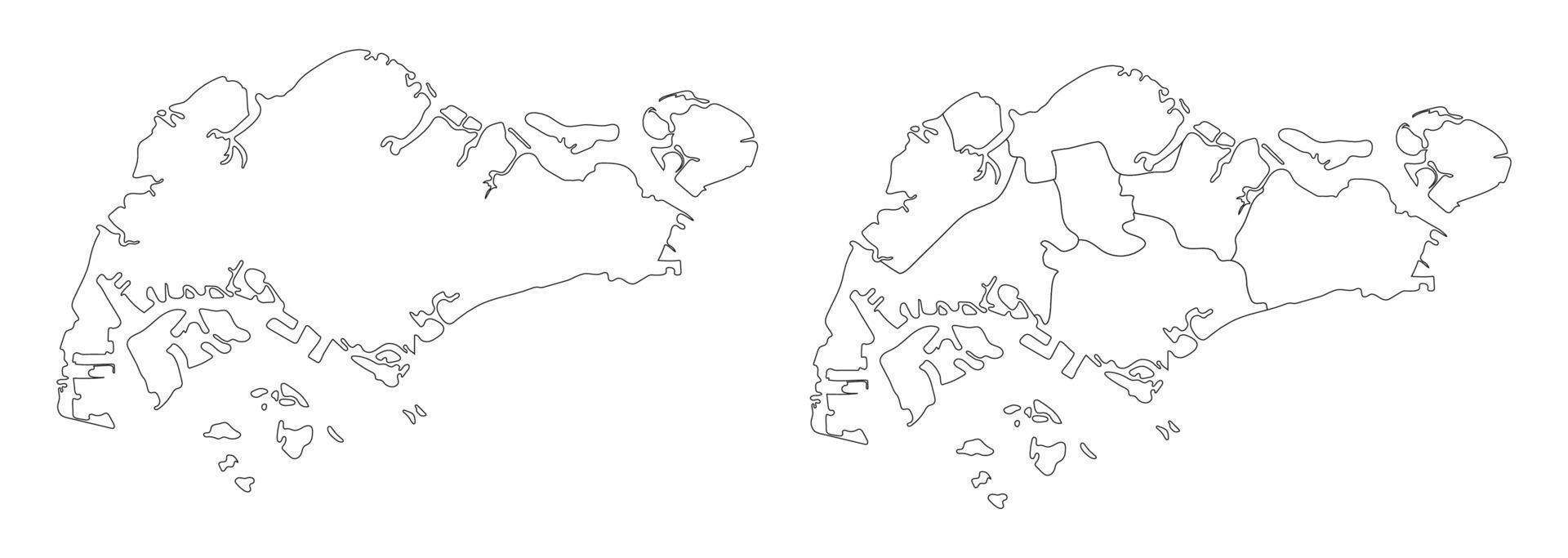 Singapore map set of white-black outline. vector