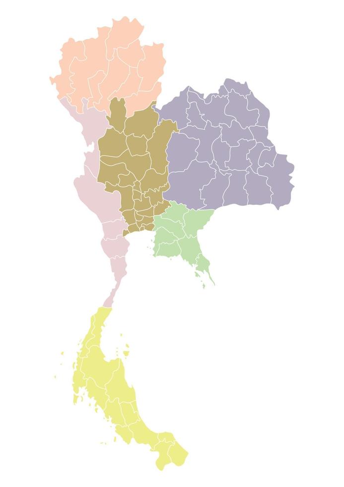 Thailand map with multicolor of administration regions and provinces map vector