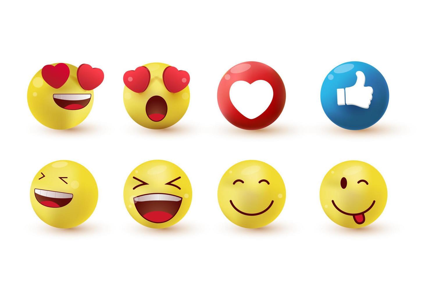 Emoji and emoticon faces vector set. Emoji or emoticons with  surprise, funny, laughing, and scary expressions for design elements for social media