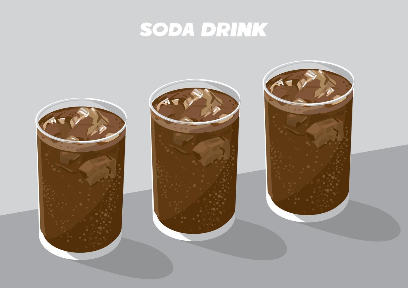 Cola soda cold drinks soda in three glasses vector