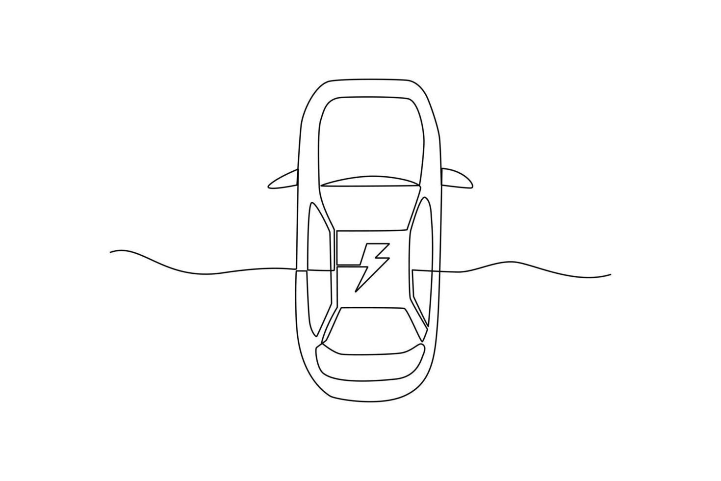 Continuous one line drawing sedan. Electric car concept. Single line draw design vector graphic illustration.