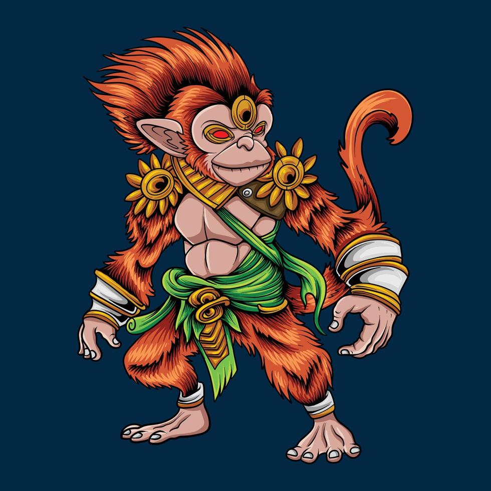 Retro Monkey Warrior Character Cartoon vector