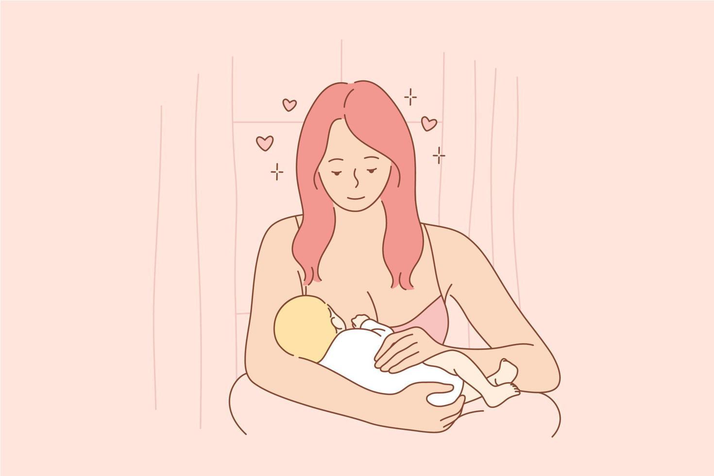 Motherhood, childhood, love, care, food concept vector