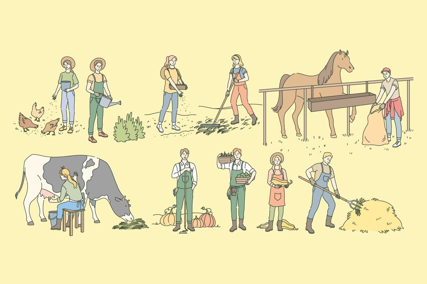 Farming, rural life, husbandry agriculture set concept vector