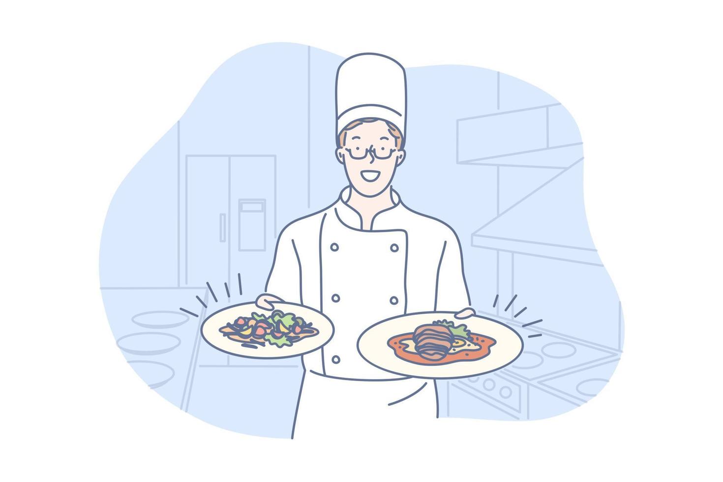 Restaurant, cooking, dish, presentation concept vector