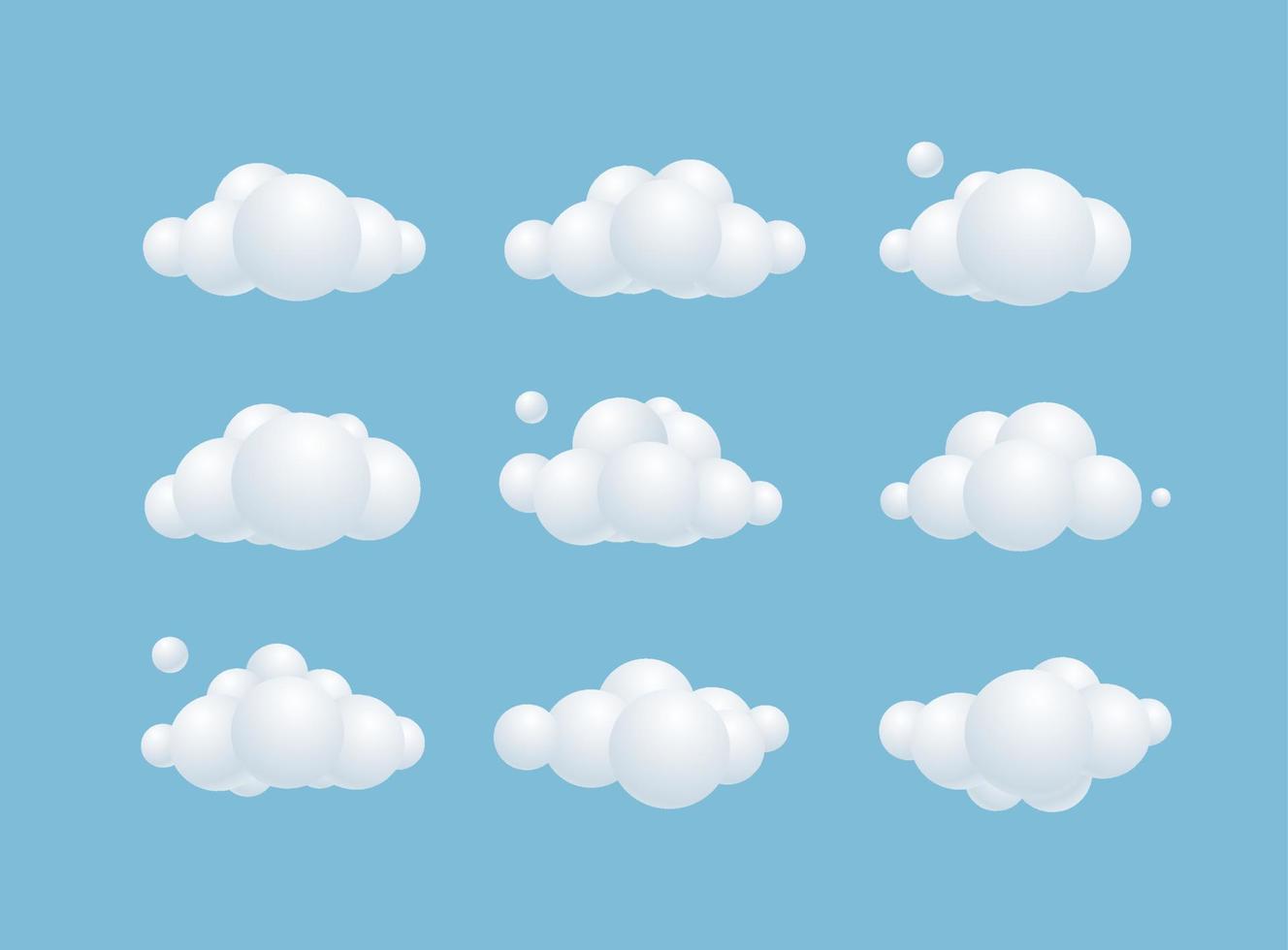 3d Different Clouds Set Plasticine Cartoon Style. Vector