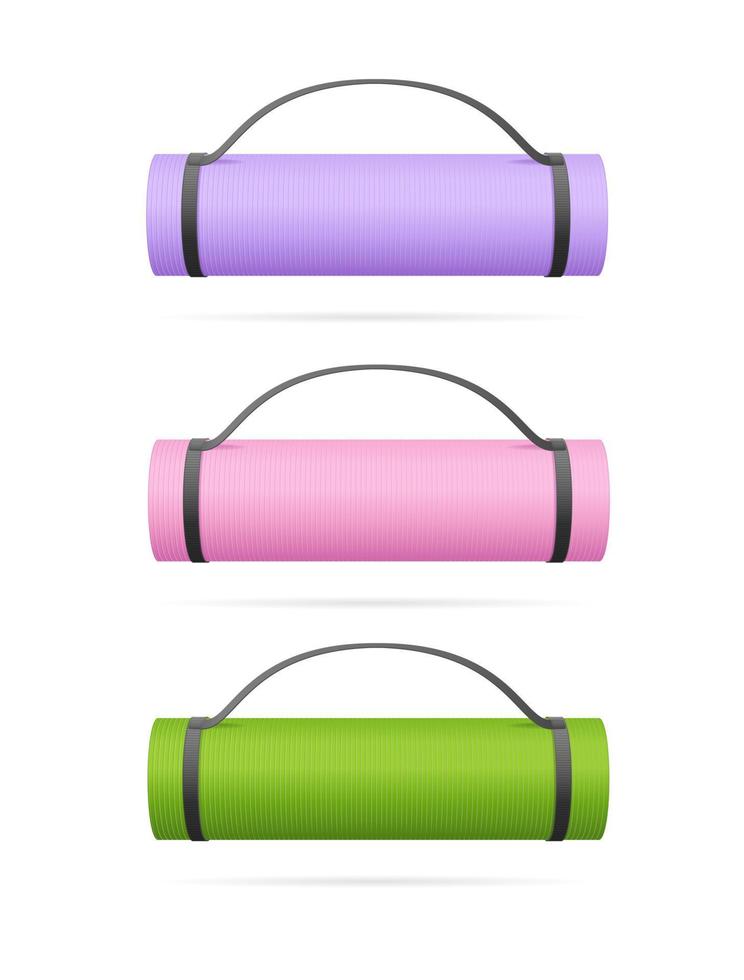 Realistic 3d Detailed Color Rolled Yoga Exercise Mat Set. Vector