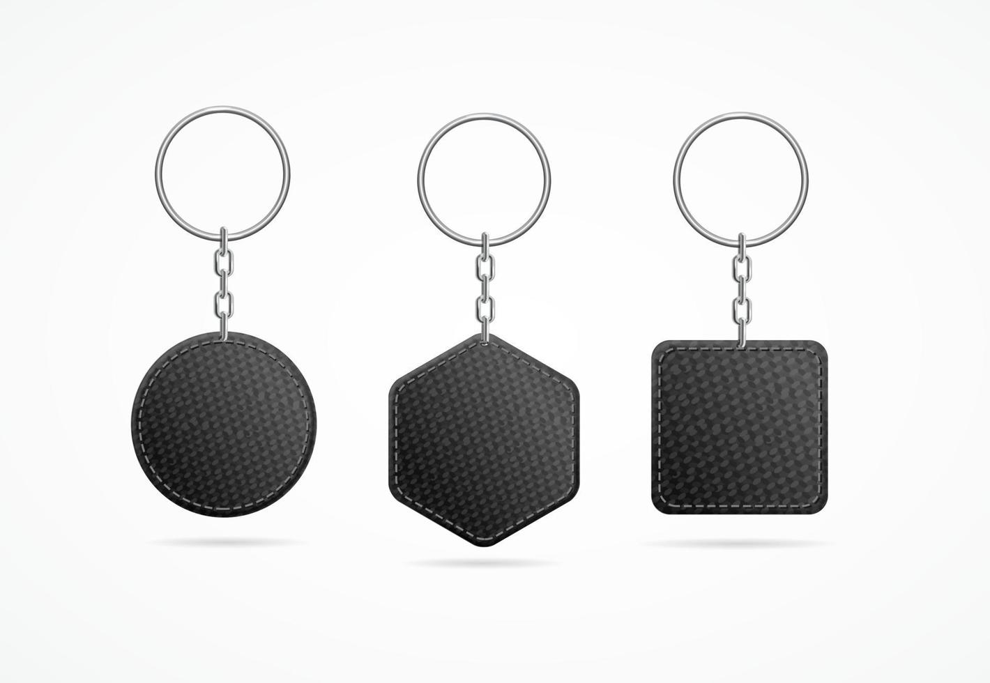 Realistic Detailed 3d Leather Keychain Set. Vector