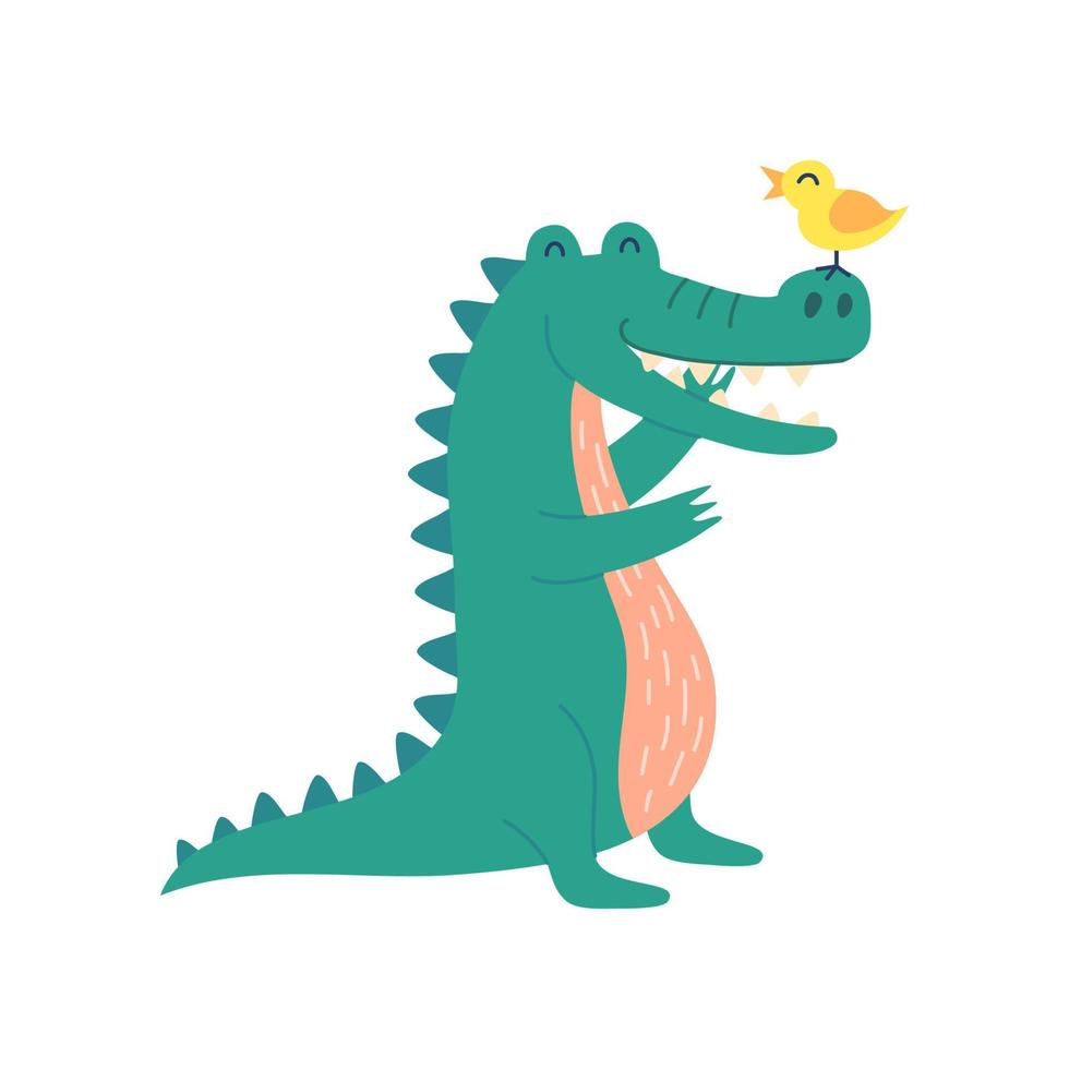 Cartoon Color Character Mascot Cute Crocodile. Vector