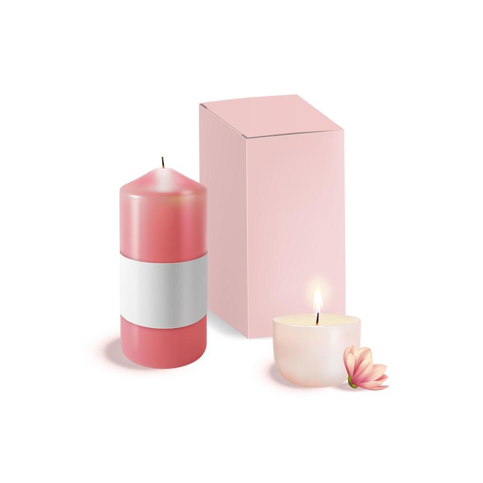 Realistic Detailed 3d Magnolia Scented Candle Wax Set. Vector