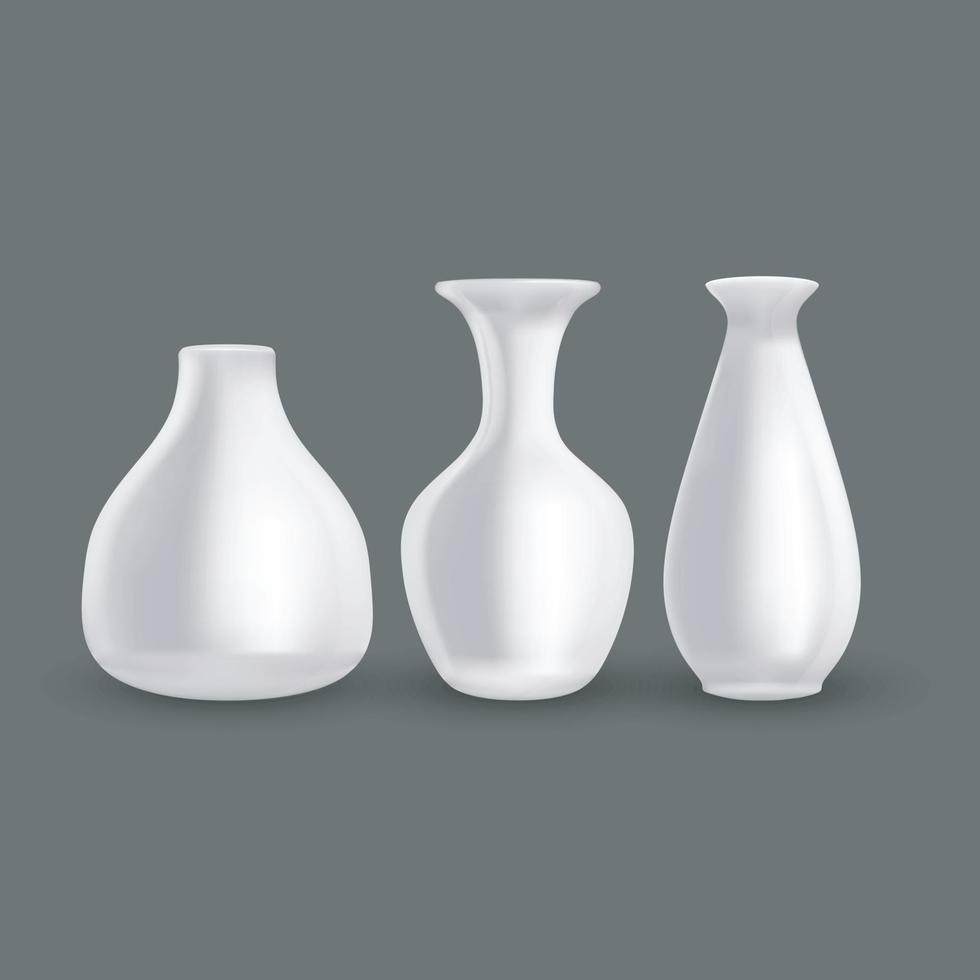 Realistic Detailed 3d White Ceramic Vase Set. Vector