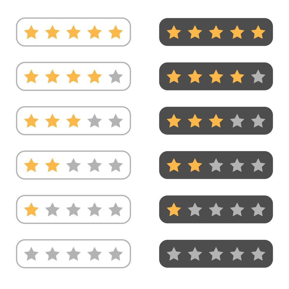 5 star rating, 0 to 5 star customer reviews. Vector illustration.