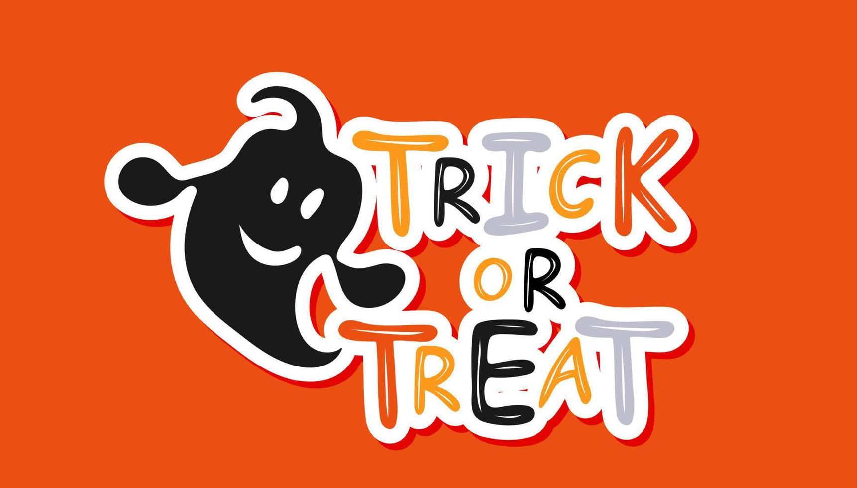 Trick or treat. Cute Halloween design with ghost. Handwritten lettering vector