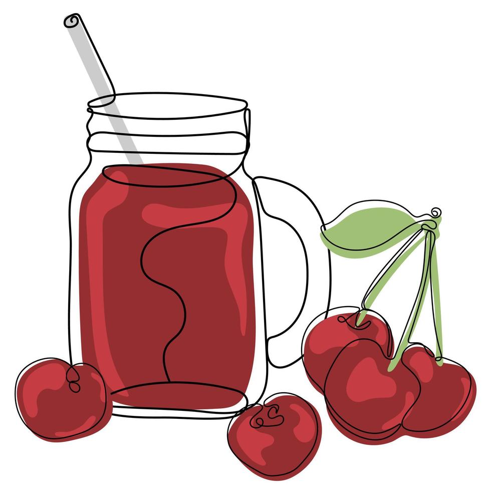 Continuous one line drawing of Cherry juice vector