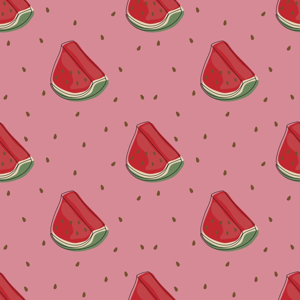 Seamless pattern of red watermelon slices with seeds vector