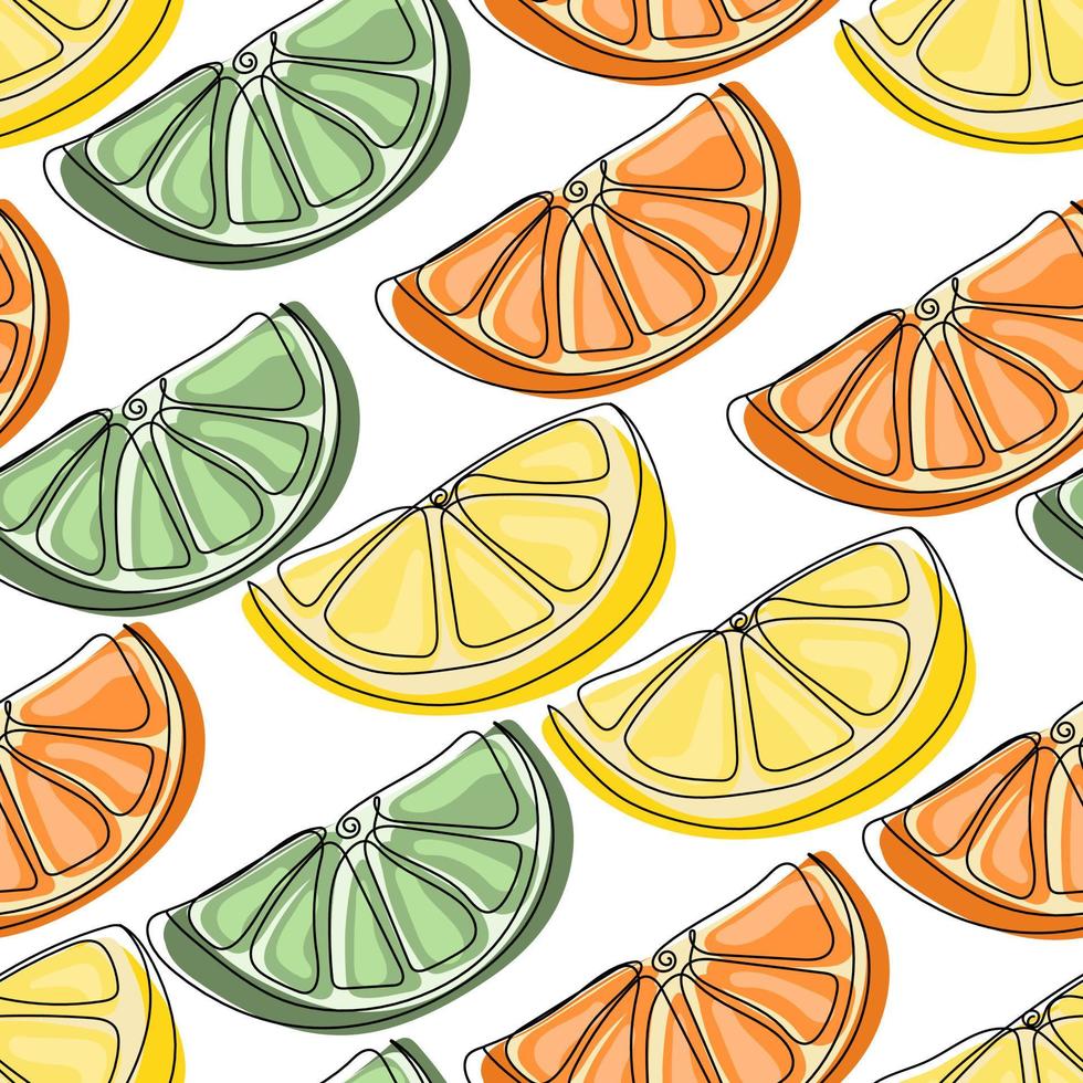 Seamless pattern of citrus slices of orange, lemon and lime vector