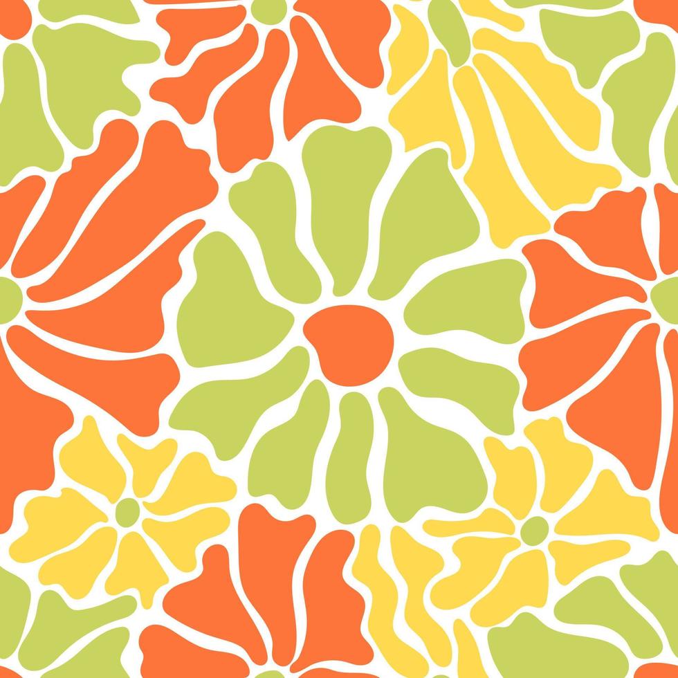 Seamless pattern with colorful retro groovy flowers vector