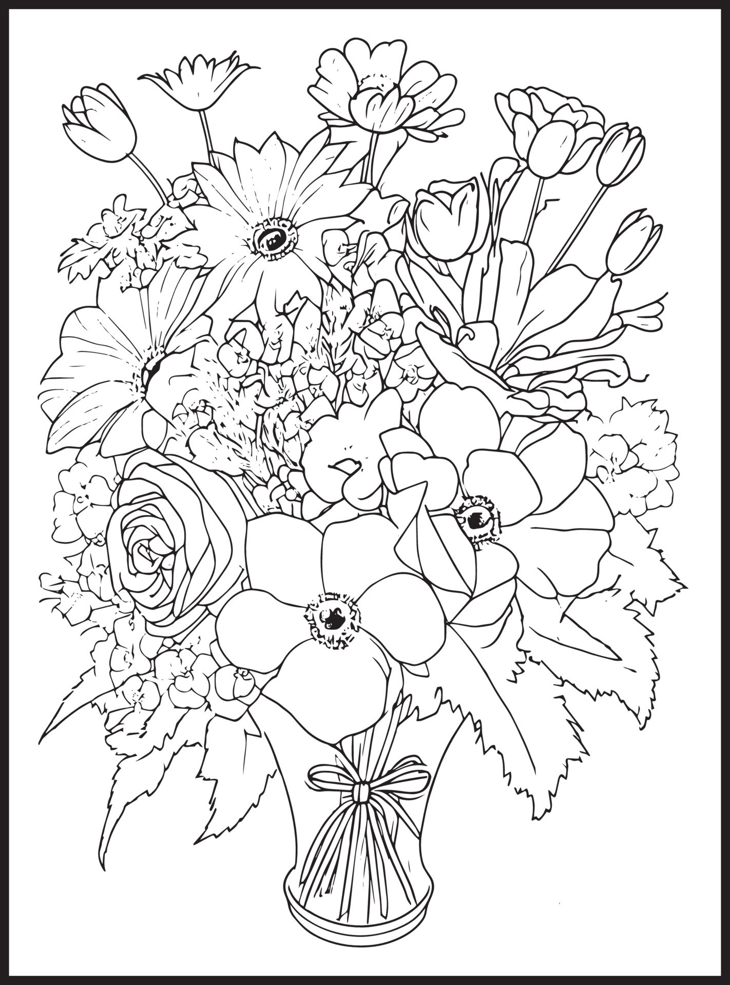 Mothers Day Flower Bouquet Coloring page 23117475 Vector Art at Vecteezy