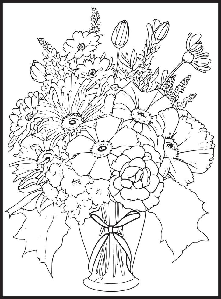 Mothers Day Flower Bouquet Coloring page vector