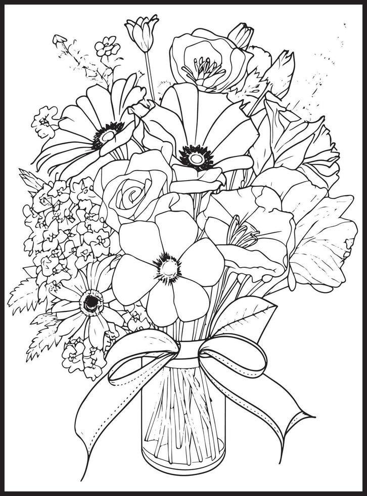 Mothers Day Flower Bouquet Coloring page vector