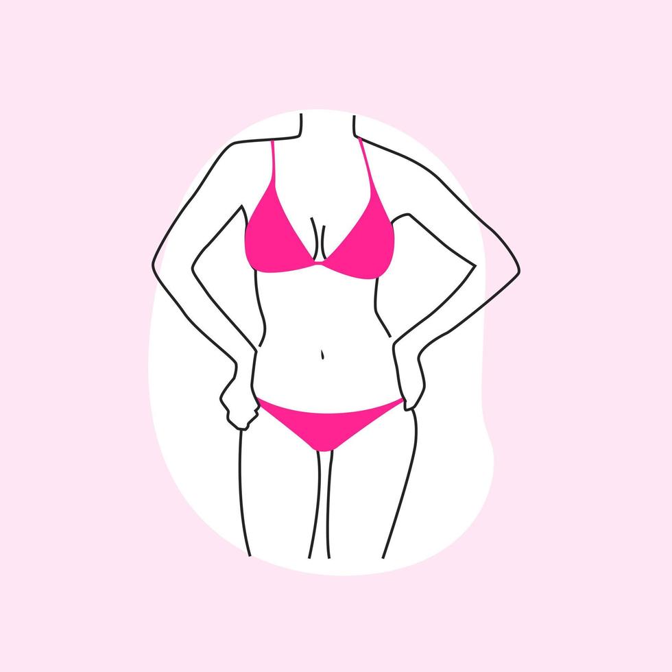 Woman body summer wear bra panty outline illustration icon art