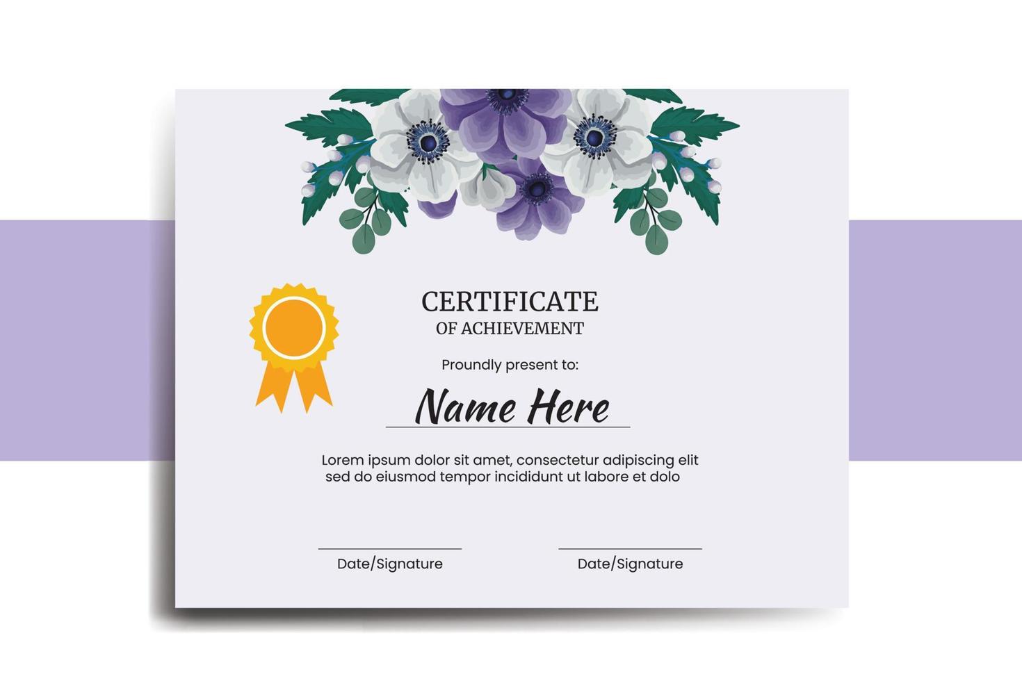 Certificate Template Anemone Flower watercolor Digital hand drawn vector