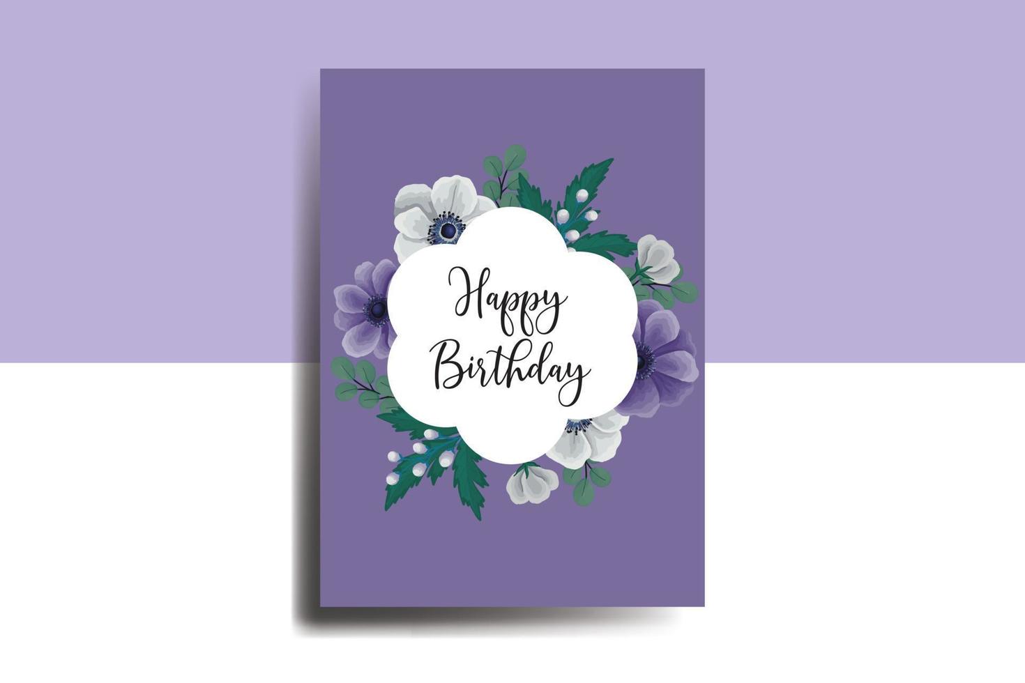 Greeting card birthday card Digital watercolor hand drawn Anemone Flower Design Template vector