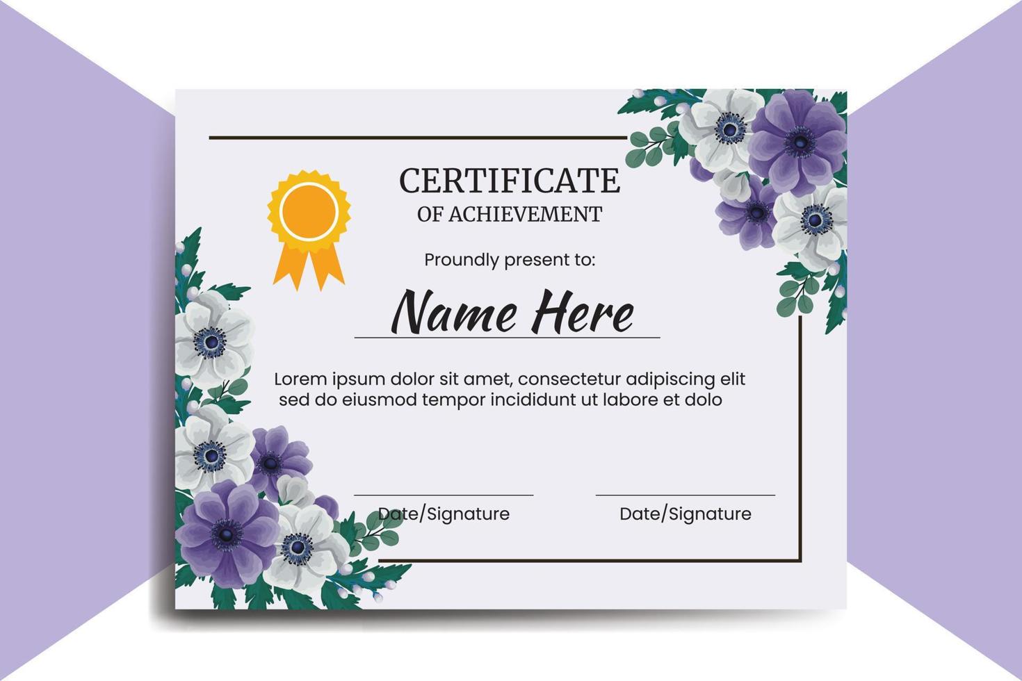 Certificate Template Anemone Flower watercolor Digital hand drawn vector