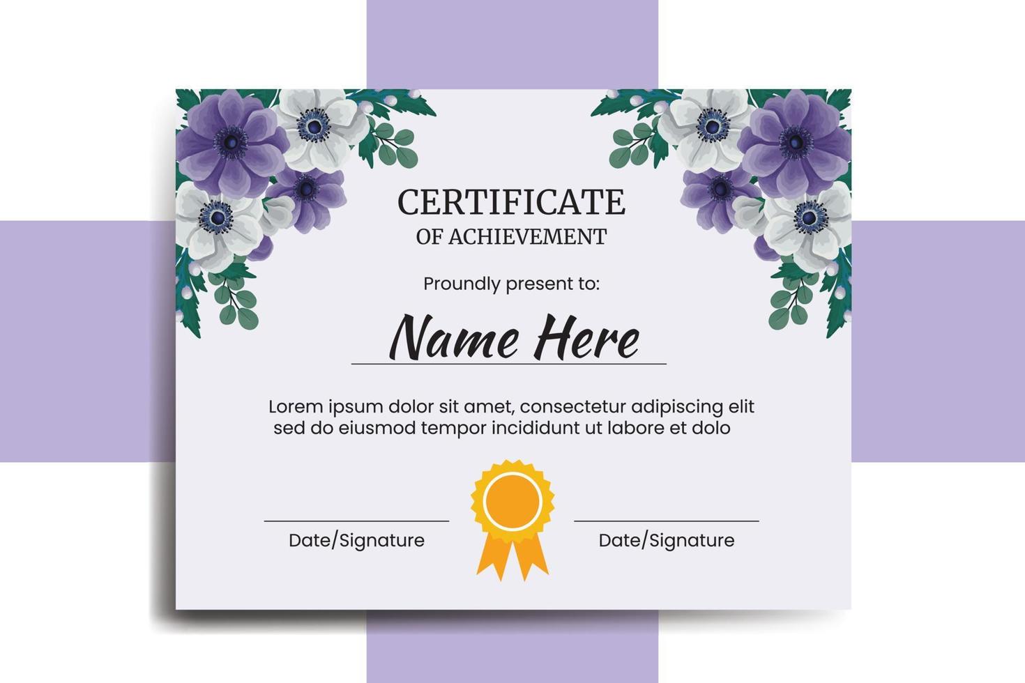 Certificate Template Anemone Flower watercolor Digital hand drawn vector