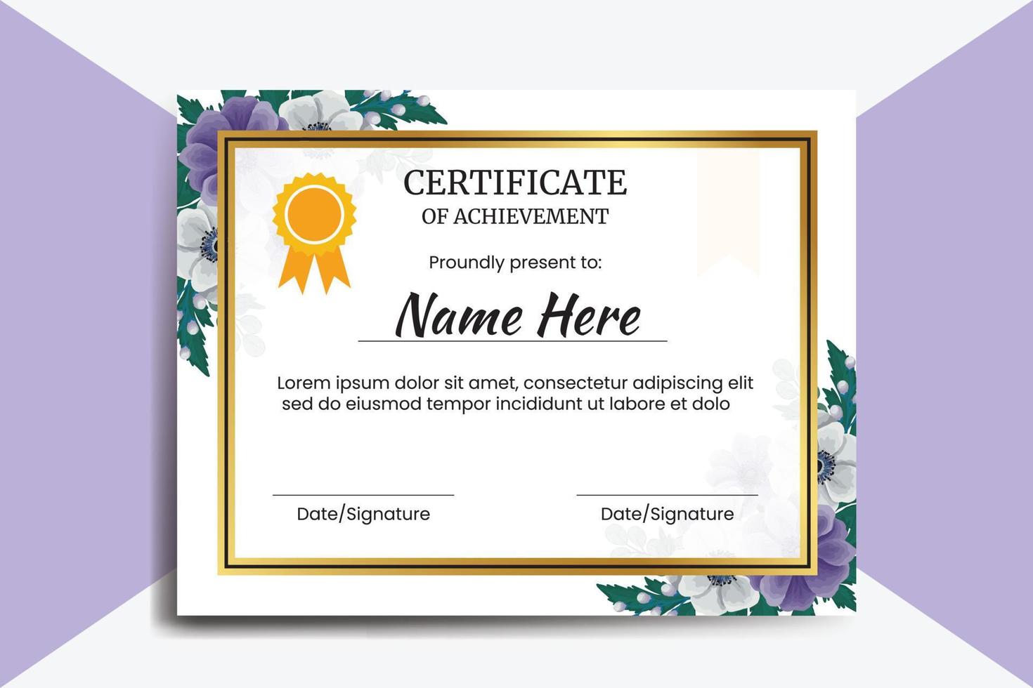 Certificate Template Anemone Flower watercolor Digital hand drawn vector