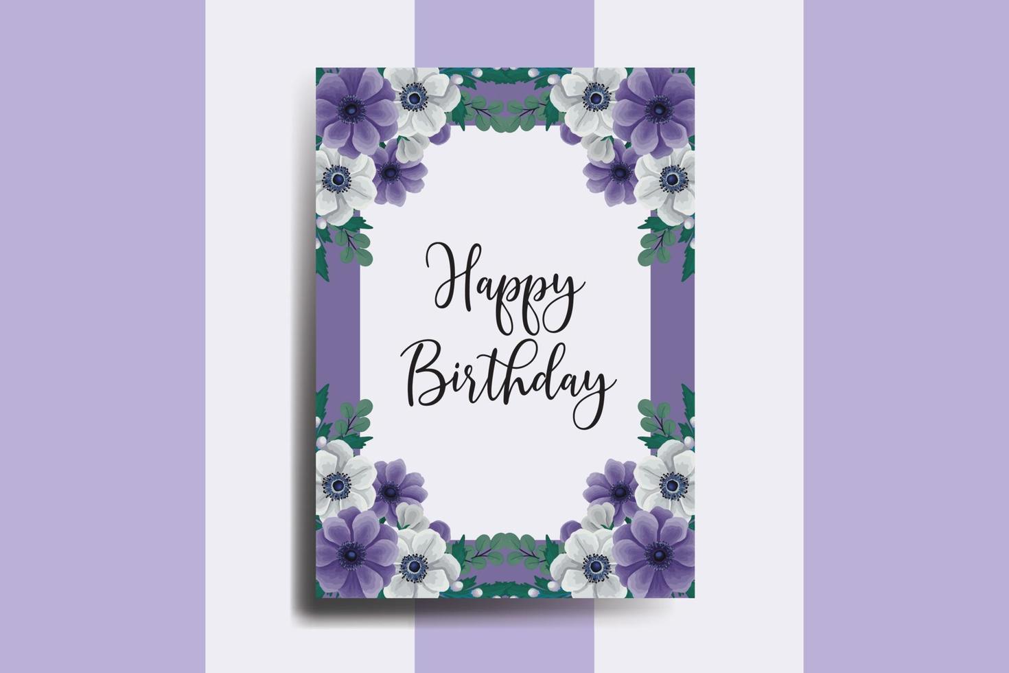 Greeting card birthday card Digital watercolor hand drawn Anemone Flower Design Template vector